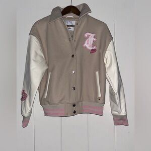 Juicy Couture‎ NWOT Varsity Letterman Jacket Beige Pink Women M Preppy Y2K Vibes